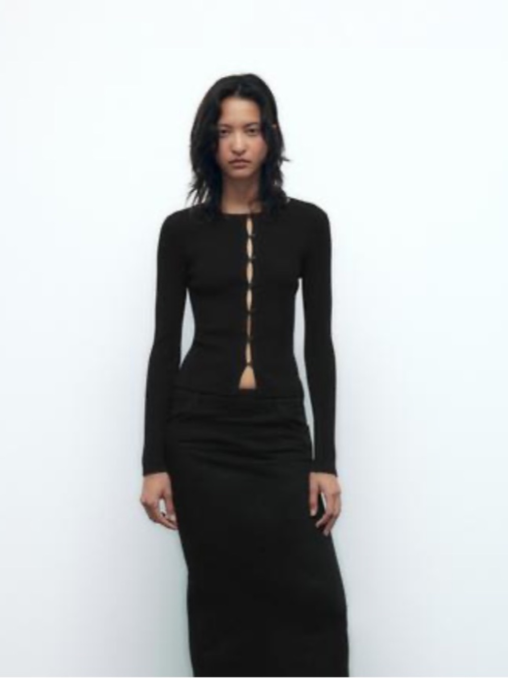 Zara black knit button top